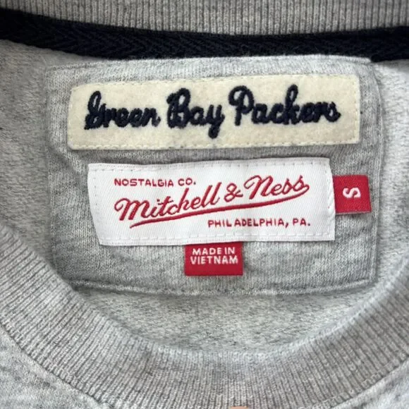 Green Bay Packers Mens Mitchell & Ness Retro Crewneck Sweatshirt Size S Gray NFL - Picture 3 of 10